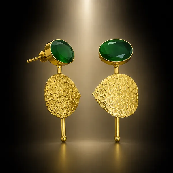 ECLIPSE_TEXTURED_BRASS_STUD_EARRINGS_-_EMERALD_GREEN