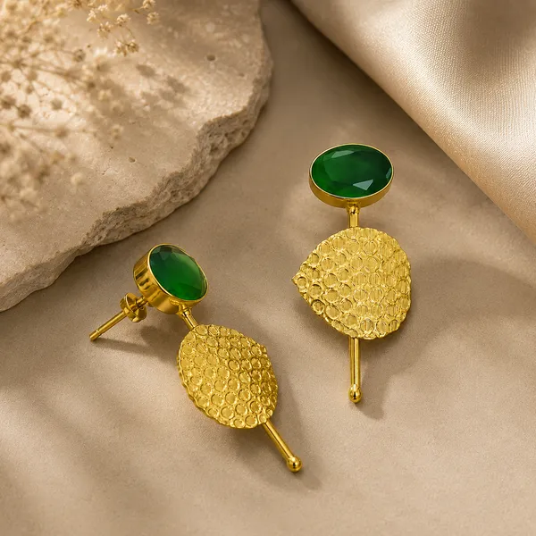 ECLIPSE_TEXTURED_BRASS_STUD_EARRINGS_-_EMERALD_GREEN