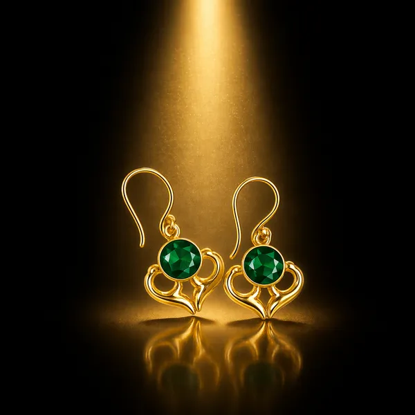 AURIM_BLAIR_EARRINGS_BRASS__LEAF_SHAPE_WITH_CRYSTAL_GREEN_AND_GOLDEN
