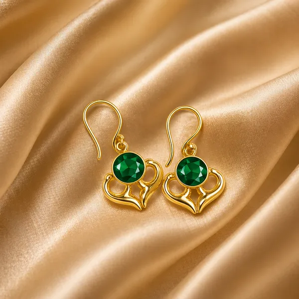 AURIM_BLAIR_EARRINGS_BRASS__LEAF_SHAPE_WITH_CRYSTAL_GREEN_AND_GOLDEN