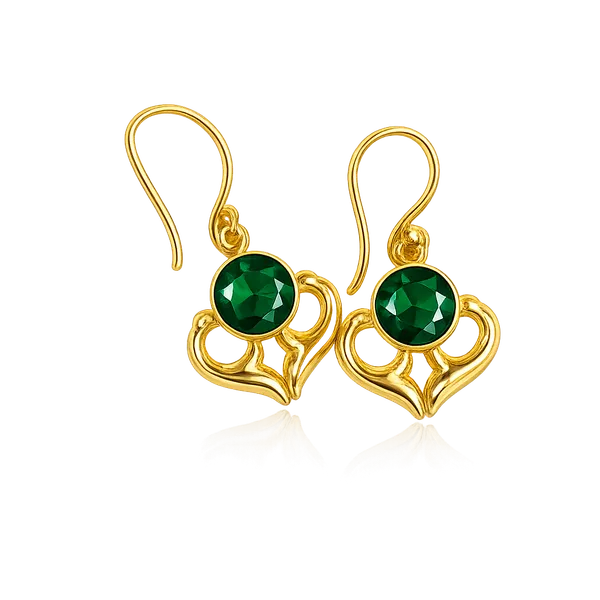 AURIM_BLAIR_EARRINGS_BRASS__LEAF_SHAPE_WITH_CRYSTAL_GREEN_AND_GOLDEN
