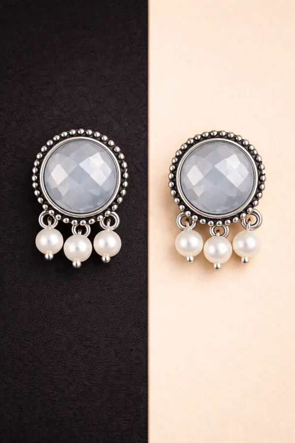 AURIM_BLAIR_STUD_EARRINGS_BRASS_HALO_DROP_With_FRESHWATER_PEARLS_LIGHT_GREY