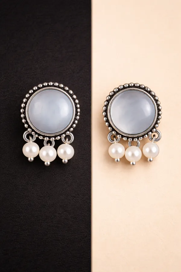 AURIM_BLAIR_STUD_EARRINGS_BRASS_HALO_DROP_With_FRESHWATER_PEARLS_LIGHT_GREY