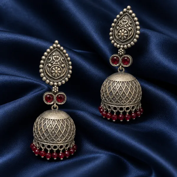 Meher_Ruby_Antique_Silver_Brass_Jhumka_Earrings