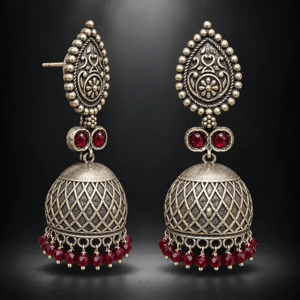 Meher_Ruby_Antique_Silver_Brass_Jhumka_Earrings