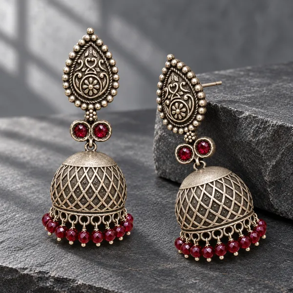 Meher_Ruby_Antique_Silver_Brass_Jhumka_Earrings