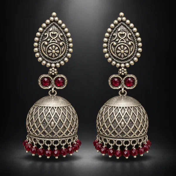 Meher_Ruby_Antique_Silver_Brass_Jhumka_Earrings