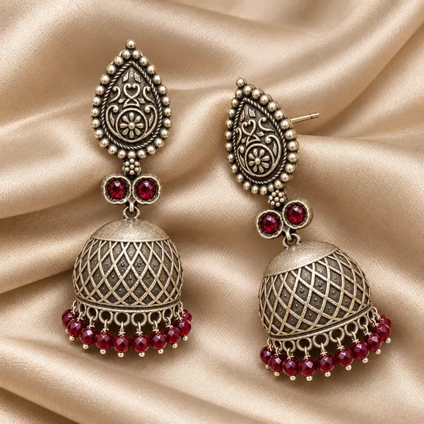 Meher_Ruby_Antique_Silver_Brass_Jhumka_Earrings