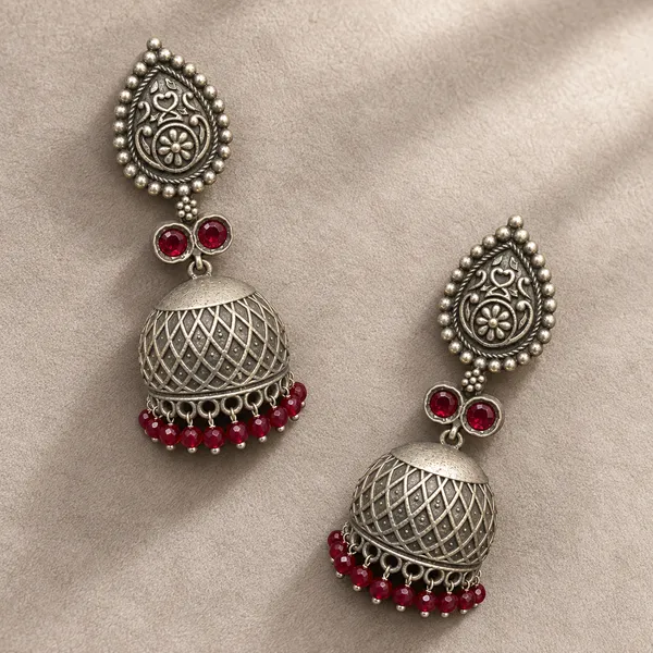 Meher_Ruby_Antique_Silver_Brass_Jhumka_Earrings
