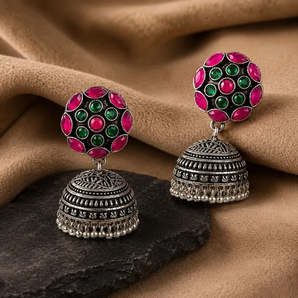 PINK_&_GREEN_OXIDISED_JHUMKAS
