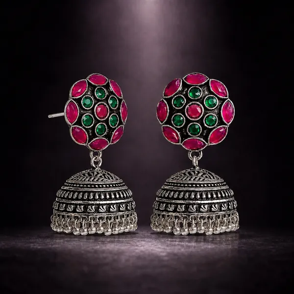 PINK_&_GREEN_OXIDISED_JHUMKAS