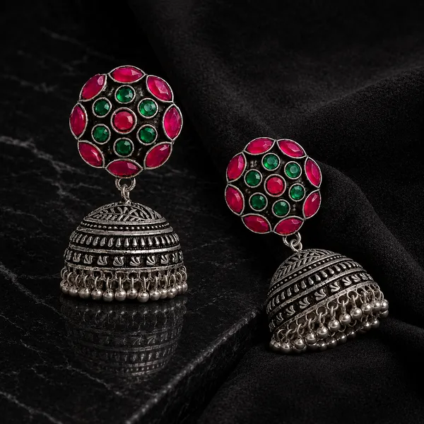 PINK_&_GREEN_OXIDISED_JHUMKAS