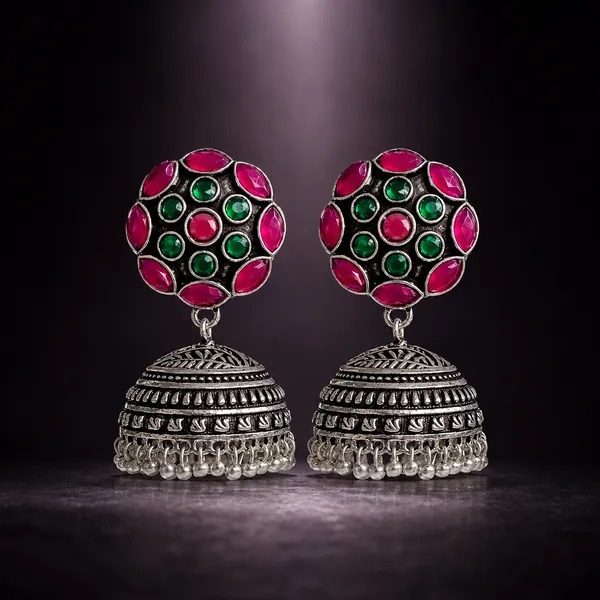 PINK_&_GREEN_OXIDISED_JHUMKAS