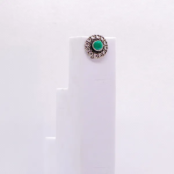 AURIM_BLAIR_STUD_EARRINGS_BRASS_FLOWER_PATERN_WITH_GREEN_CRYSTAL