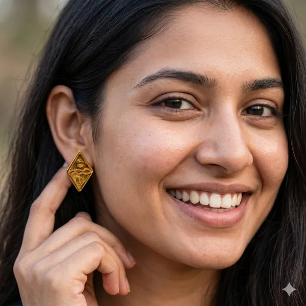 AURIM_BLAIR_STUD_EARRINGS_BRASS_DHOKRA_ART_DIAMOND_SHAPE