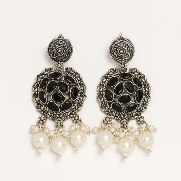AURIM_BLAIR_STUD_EARRINGS_GERMAN_SILVER_CHAANDBALI_CRYSTAL_&_FRESH_WATER_JUNKA_BLACK