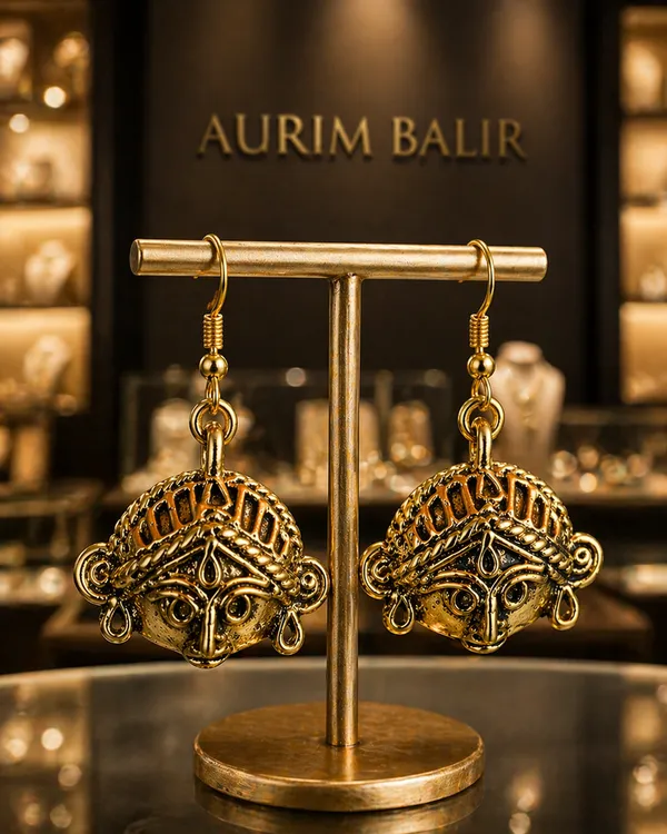 AURIM_BLAIR_EARRING_BRASS_DURGA_MAA_GOLDEN_TONED