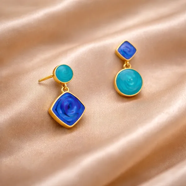AURIM_BLAIR_STUD_EARRINGS_GERMAN_SILVER_ASYMMETRICAL_DUAL_BLUE_