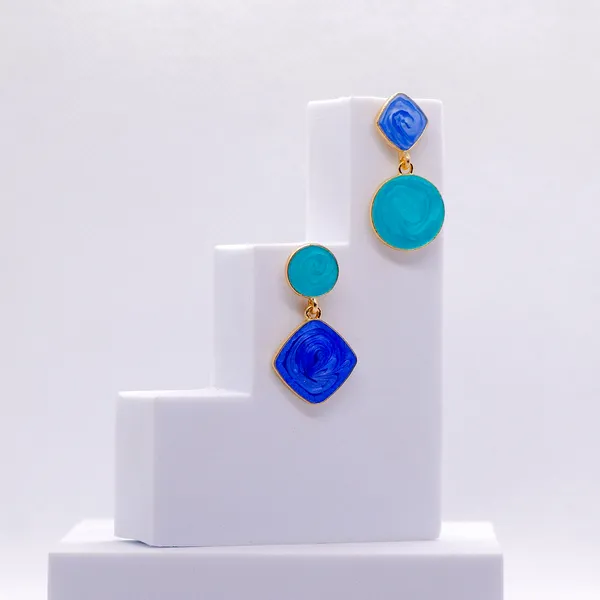 AURIM_BLAIR_STUD_EARRINGS_GERMAN_SILVER_ASYMMETRICAL_DUAL_BLUE_