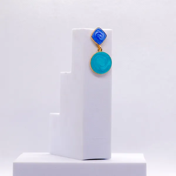 AURIM_BLAIR_STUD_EARRINGS_GERMAN_SILVER_ASYMMETRICAL_DUAL_BLUE_
