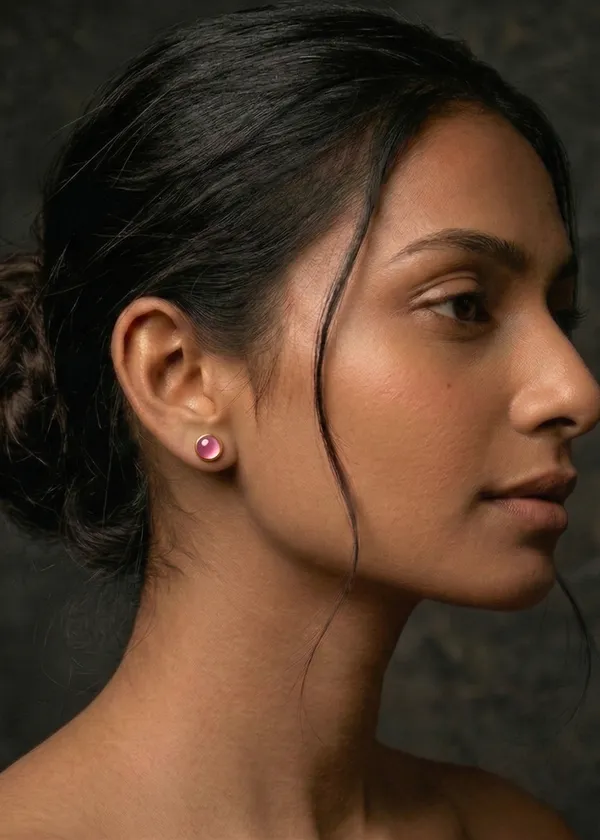 AURIM_BLAIR__EARRINGS_PINK_STUD__BRASS_MONALISA_CRYSTAL_STONE