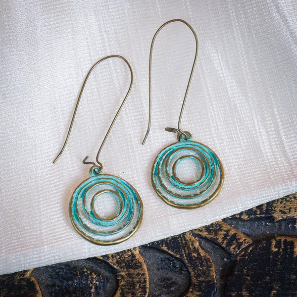 AURIM_BLAIR_EARRINGS_GERMAN_SILVER_COPPER_PATINE_FINISH_SPIRALS_AND_LONG_HOOK