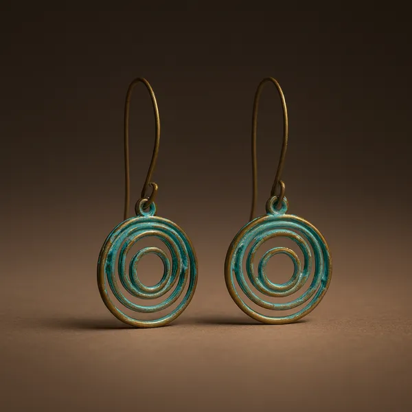 AURIM_BLAIR_EARRINGS_GERMAN_SILVER_COPPER_PATINE_FINISH_SPIRALS_AND_LONG_HOOK