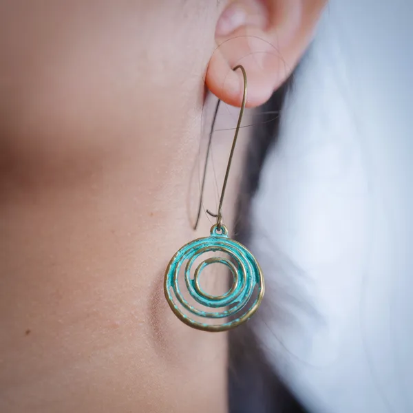 AURIM_BLAIR_EARRINGS_GERMAN_SILVER_COPPER_PATINE_FINISH_SPIRALS_AND_LONG_HOOK