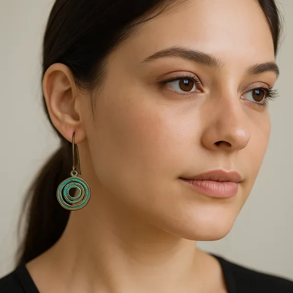 AURIM_BLAIR_EARRINGS_GERMAN_SILVER_COPPER_PATINE_FINISH_SPIRALS_AND_LONG_HOOK