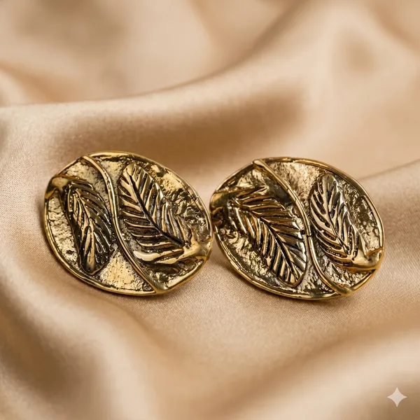 AURIM_BLAIR_STUD_EARRINGS_BRASS_DHOKRA_ART_WITH_2_LEAF_DESIGN