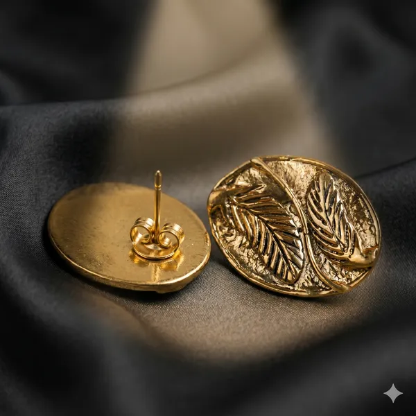AURIM_BLAIR_STUD_EARRINGS_BRASS_DHOKRA_ART_WITH_2_LEAF_DESIGN
