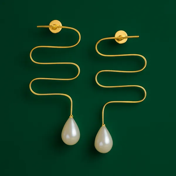 AURIM_BLAIR_EARRIND_BRASS_GOLDEN_WAVE_PATTERN_FRESHWATER_PEARLS