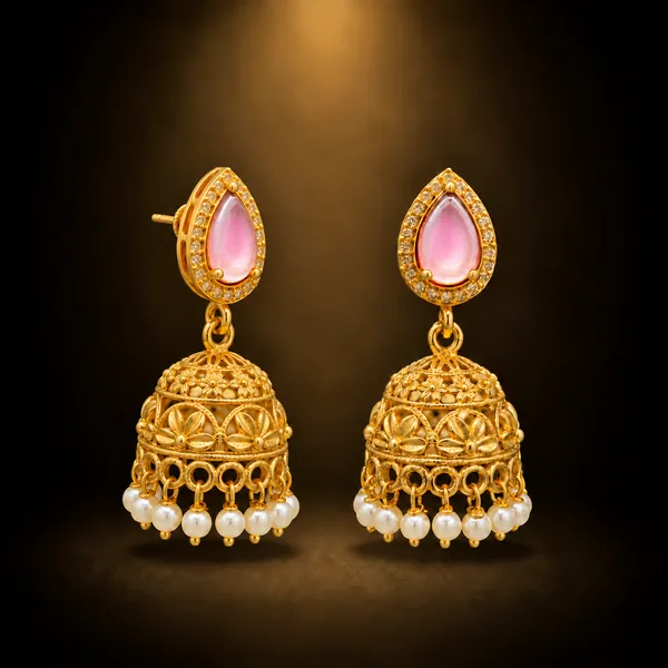 DUAL_TONE_PINK_PEARL_FLORAL_JHUMKA_EARRINGS