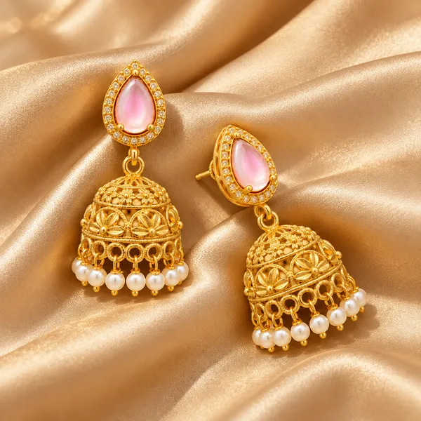 DUAL_TONE_PINK_PEARL_FLORAL_JHUMKA_EARRINGS