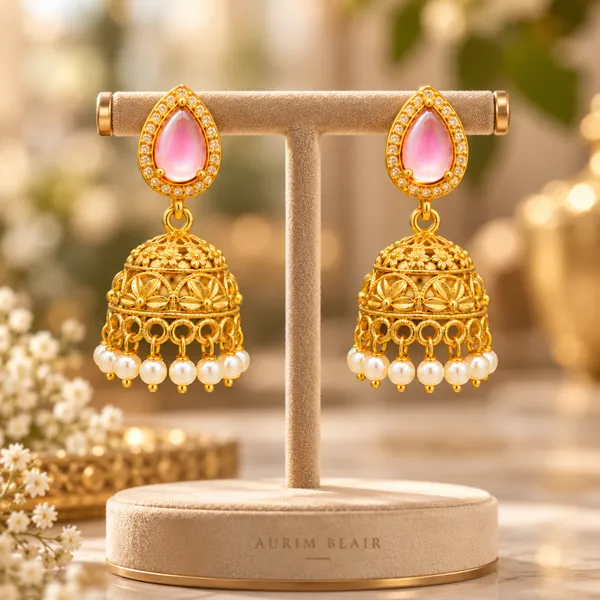DUAL_TONE_PINK_PEARL_FLORAL_JHUMKA_EARRINGS