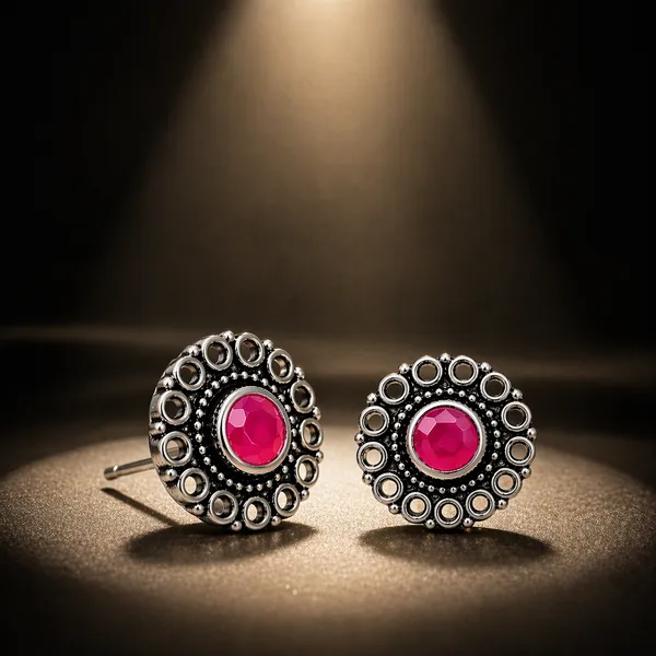 AURIM_BLAIR_STUD_EARRINGS_BRASS_JAALI_WITH_RED_STONE