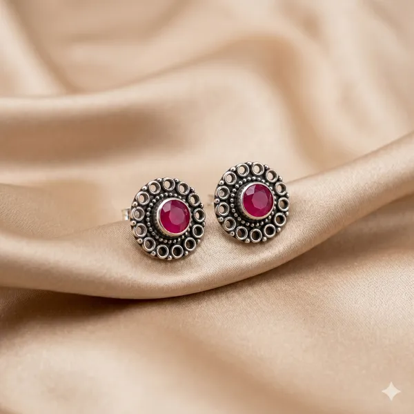 AURIM_BLAIR_STUD_EARRINGS_BRASS_JAALI_WITH_RED_STONE