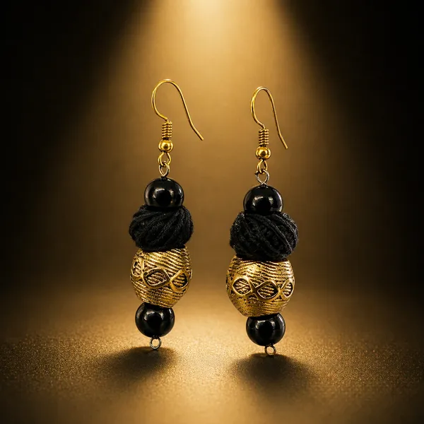 AURIM_BLAIR_EARRINGS_BRASS_DHOKRA_ART_BLACK_THREAD_BEAD_&_GOLDEN_BEAD