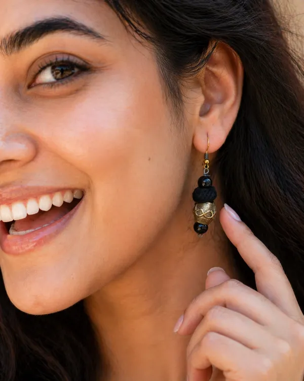 AURIM_BLAIR_EARRINGS_BRASS_DHOKRA_ART_BLACK_THREAD_BEAD_&_GOLDEN_BEAD
