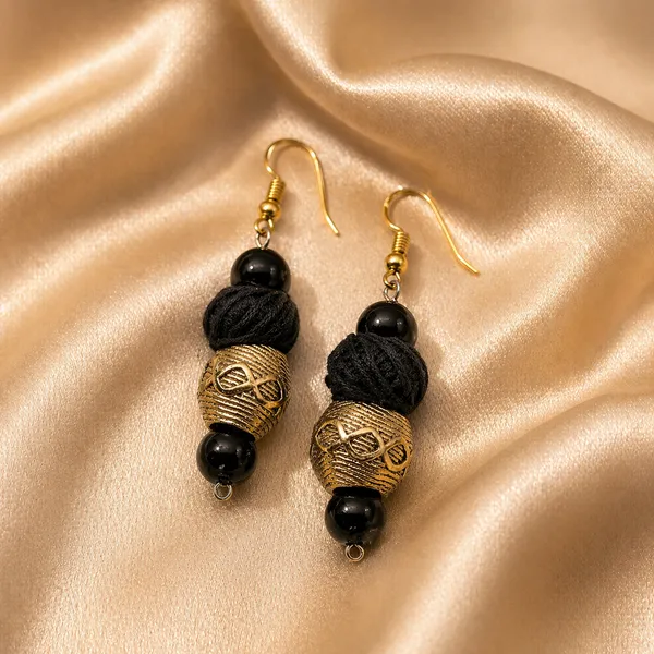 AURIM_BLAIR_EARRINGS_BRASS_DHOKRA_ART_BLACK_THREAD_BEAD_&_GOLDEN_BEAD