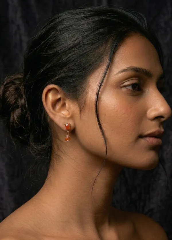 AURIM_BLAIR_EARRINGS__BRASS__ROUGH_AMBER_STONE_DUO_DROP_ORANGE_COLOUR