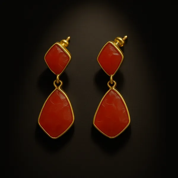 AURIM_BLAIR_EARRINGS__BRASS__ROUGH_AMBER_STONE_DUO_DROP_ORANGE_COLOUR