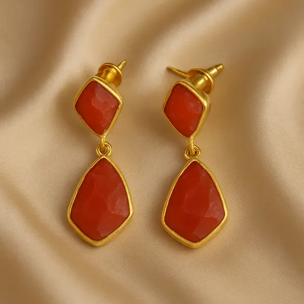 AURIM_BLAIR_EARRINGS__BRASS__ROUGH_AMBER_STONE_DUO_DROP_ORANGE_COLOUR