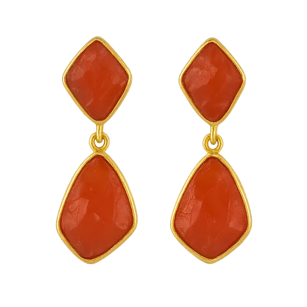 AURIM_BLAIR_EARRINGS__BRASS__ROUGH_AMBER_STONE_DUO_DROP_ORANGE_COLOUR