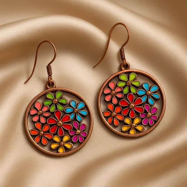 AURIM_BLAIR_HOOK_EARRINGS_GERMAN_SILVER_COPPER_COLOUR_MULTI_COLUR__FLORAL_ENAMEL