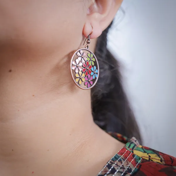 AURIM_BLAIR_HOOK_EARRINGS_GERMAN_SILVER_COPPER_COLOUR_MULTI_COLUR__FLORAL_ENAMEL
