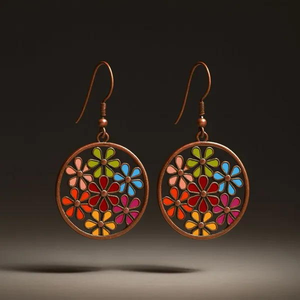 AURIM_BLAIR_HOOK_EARRINGS_GERMAN_SILVER_COPPER_COLOUR_MULTI_COLUR__FLORAL_ENAMEL