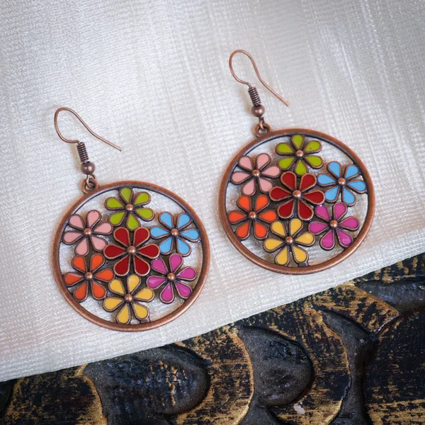 AURIM_BLAIR_HOOK_EARRINGS_GERMAN_SILVER_COPPER_COLOUR_MULTI_COLUR__FLORAL_ENAMEL