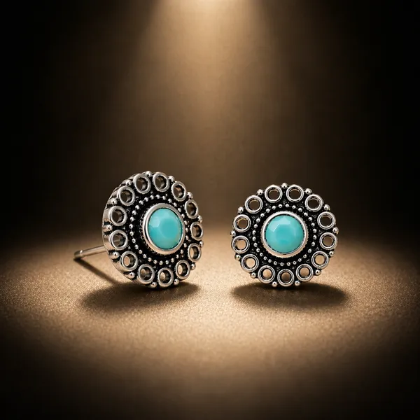 AURIM_BLAIR_STUD_EARRINGS_BRASS_JAALI_WITH_AQUA_GREEN_STONE