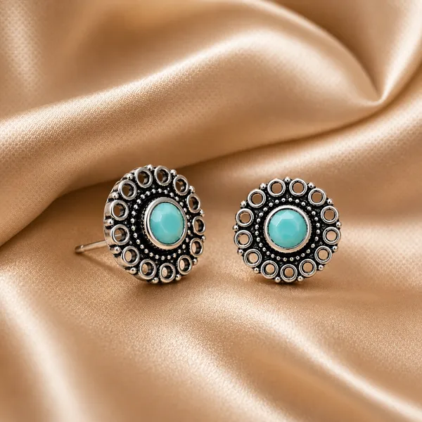 AURIM_BLAIR_STUD_EARRINGS_BRASS_JAALI_WITH_AQUA_GREEN_STONE
